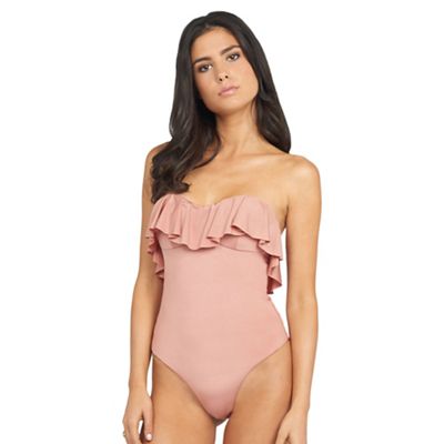 Pink bandeau frill swimsuit